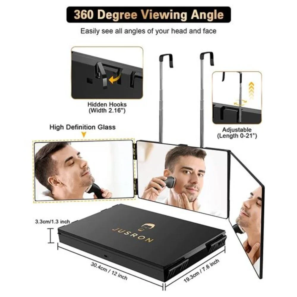 3 Way Mirror for Self Hair Cutting, 360 Trifold Barber Mirrors 3 Sided Mirrors